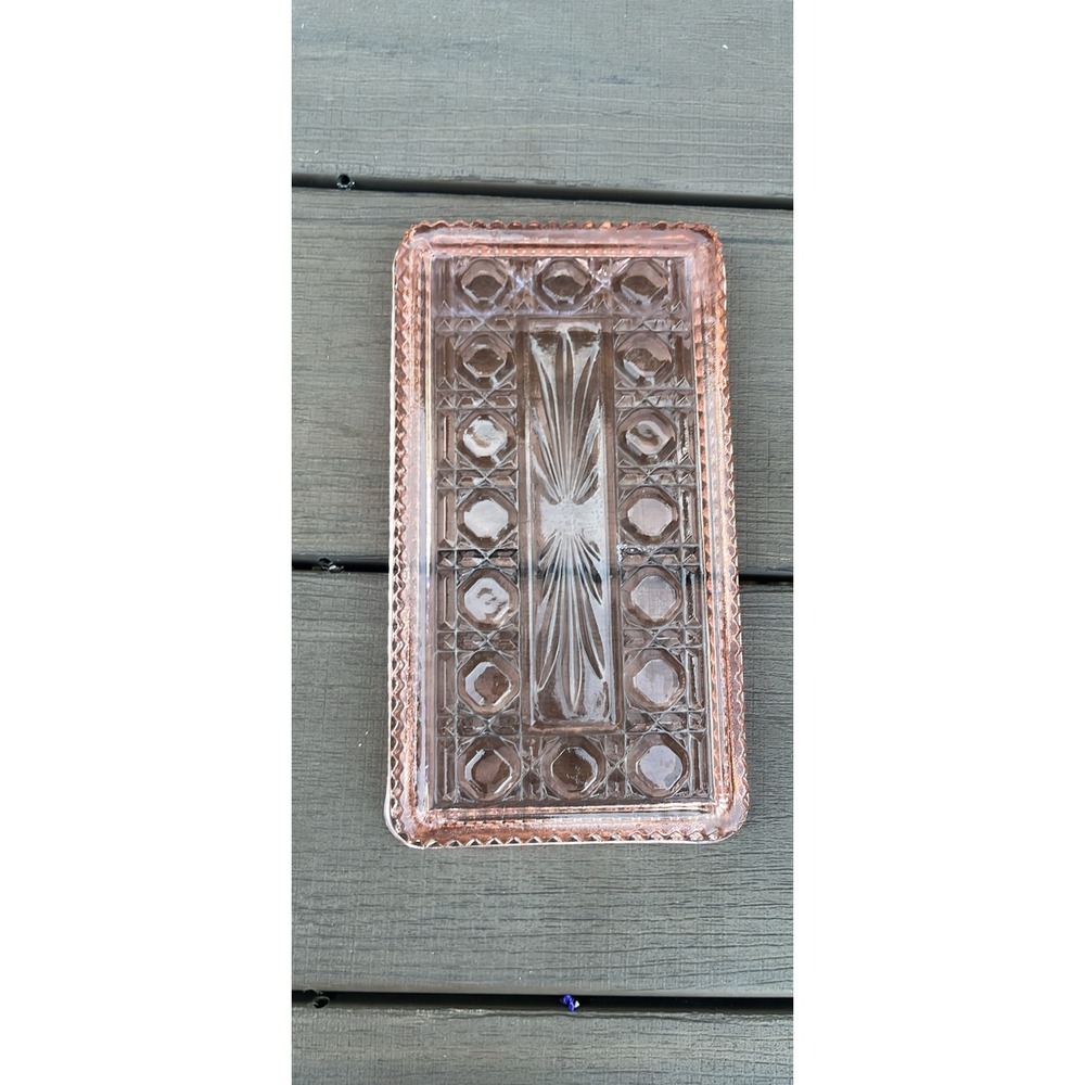 Vintage Pink Depression Glass Tray Rectangular Starburst Geometric Vanity Dish - Picture 2 of 4